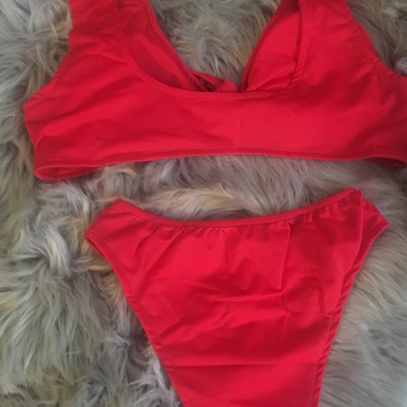 New Red Bikini High Waist Swimwear Set - Picture 3 of 4